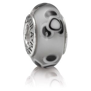 Pandora Retired Gray Flowers for You Murano Glass 790642 Sterling Silver Core
